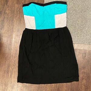 Sparkle & Fade Strapless Dress in Blue, White, and Black